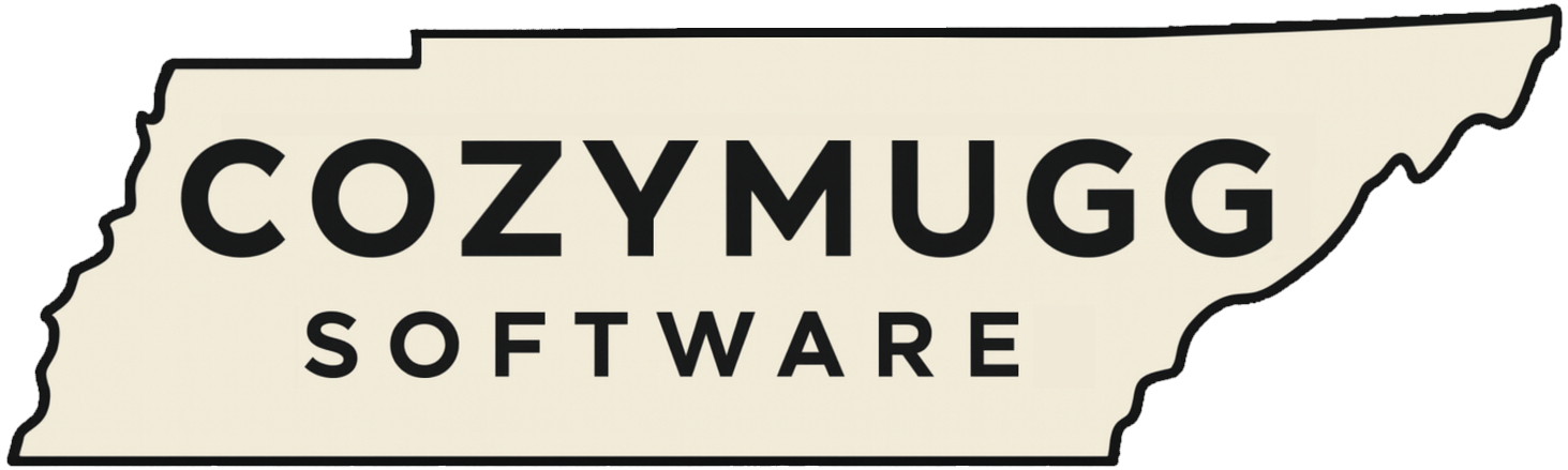 Cozymugg Software main banner logo with outline of Tennessee.