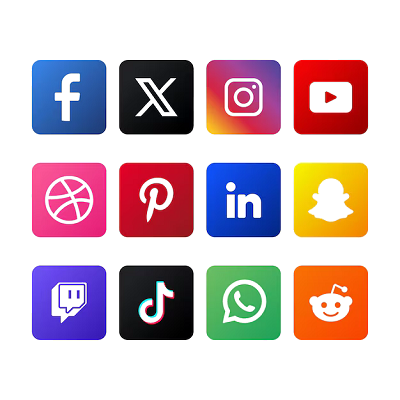 A grid of popular social media sites.